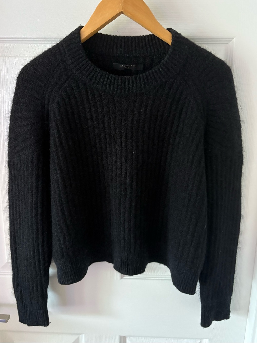AllSaints Ade Cropped Ribbed Sweater Black Mohair Cashmere Blend Size S